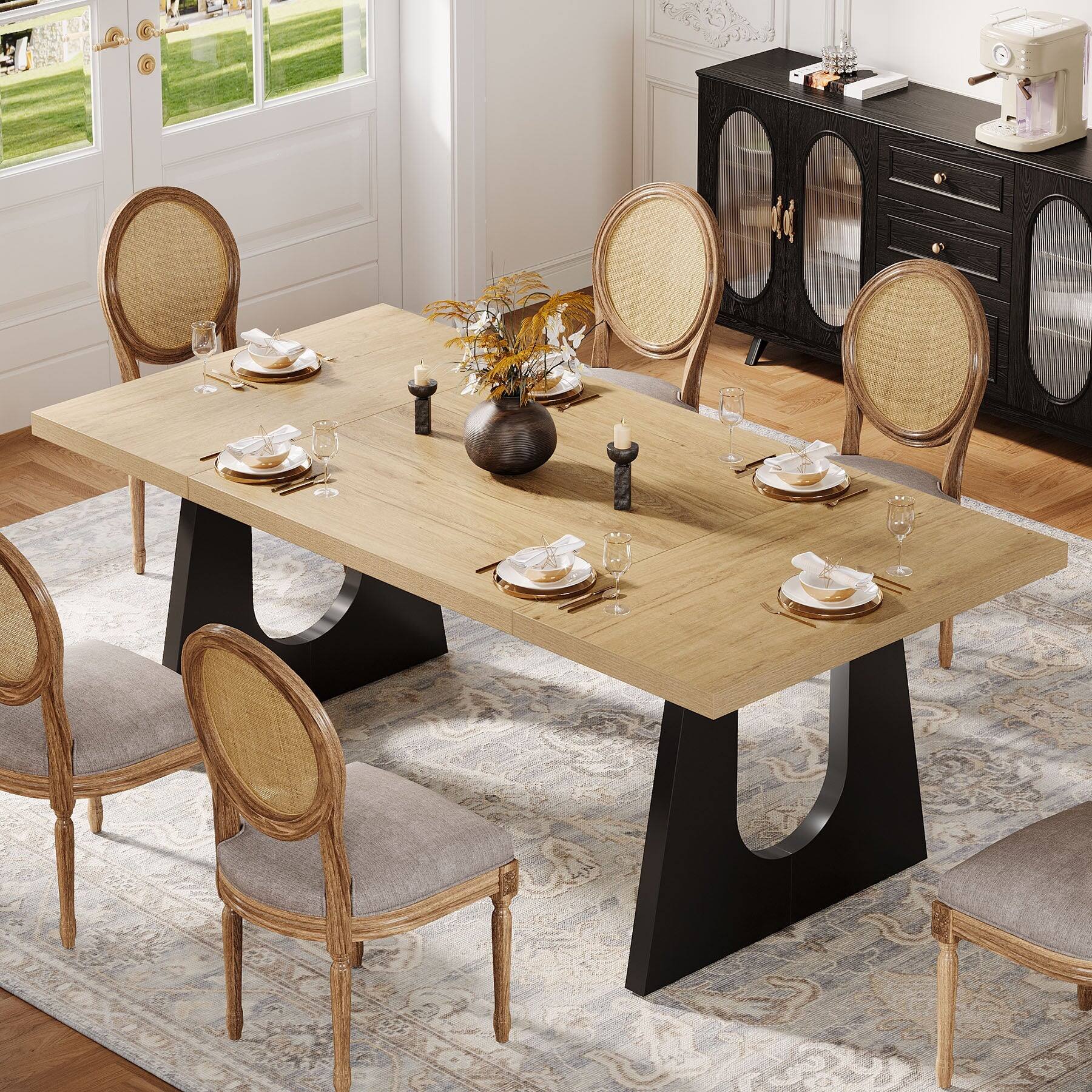 Back. Tribesigns - Dining Table with Engineered Wood Construction, Easy-Clean Surface and Rectangular Top for Living Room - Light Brown.