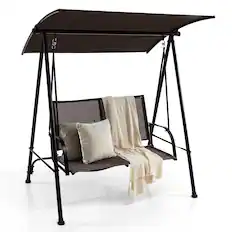 Front. Costway - Costway 2-Seat Patio Swing Porch Swing with Adjustable Canopy for Garden - Dark Brown.