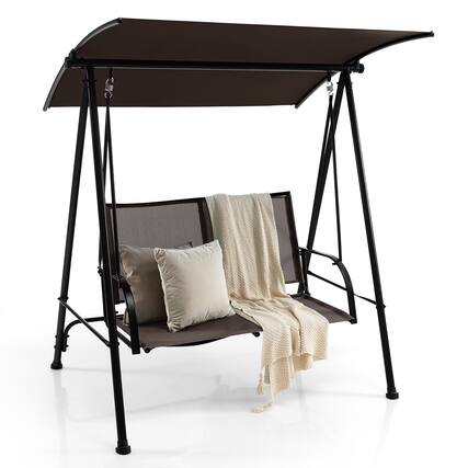 Front. Costway - Costway 2-Seat Patio Swing Porch Swing with Adjustable Canopy for Garden - Dark Brown.
