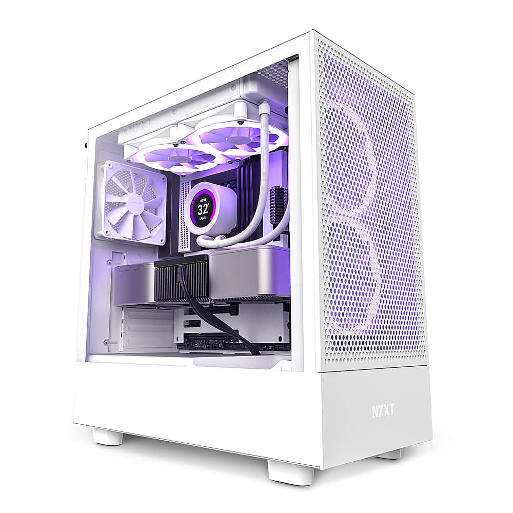 Front. NZXT - H5 Flow ATX Mid-Tower Case - White.