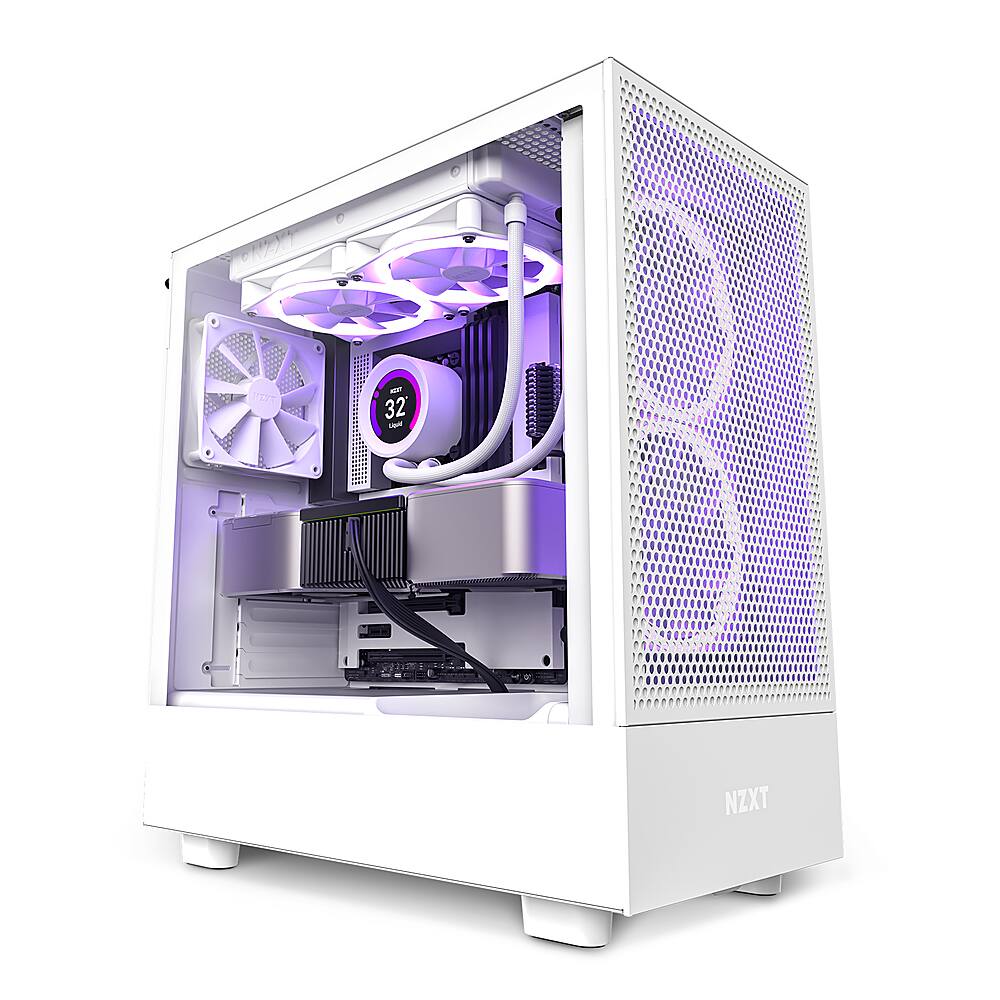 Front. NZXT - H5 Flow ATX Mid-Tower Case - White.