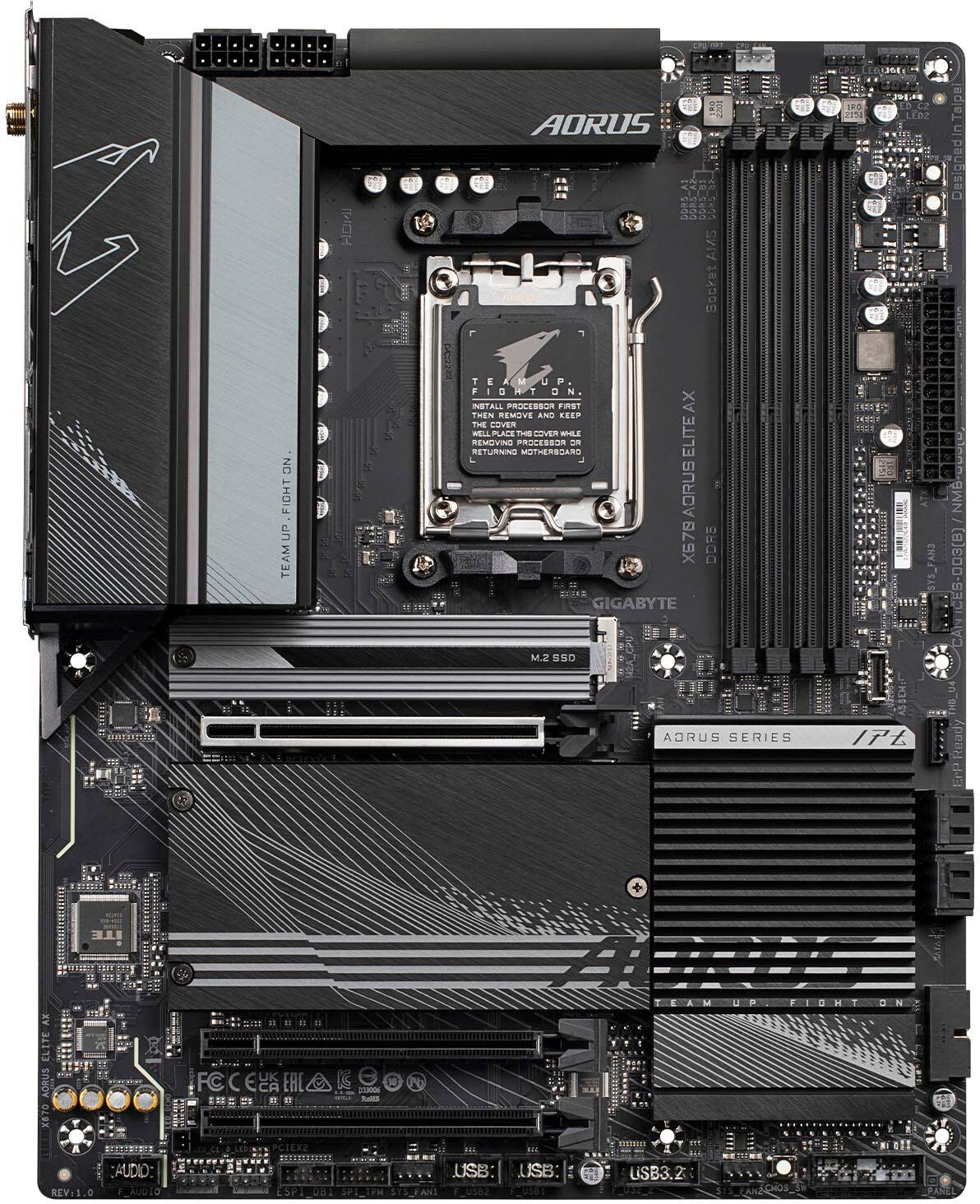 Front. GIGABYTE - GIGABYTE - X670 AORUS ELITE AX (Socket AM5) AMD X670 ATX DDR5 Wi-Fi 6E Motherboard - Black.