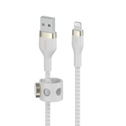 Belkin - BOOSTCHARGE PRO Flex 6.6ft Braided Silicone USB-A Cable with Lightning Connector for iPhone - White - Front_Zoom