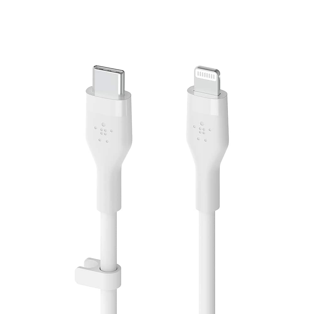 Belkin - BOOST↑CHARGE Flex Silicone USB-C to Lightning Cable 6.6FT, MFi-Certified Charging Cable with Cable Clip - White - Front_Zoom