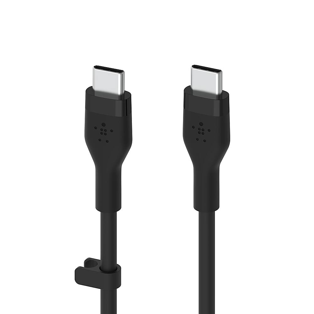 Angle. Belkin - BoostCharge Flex Silicone USB-C to USB-C 6.6FT, MFi-Certified Charging Cable with Cable Clip - Black.
