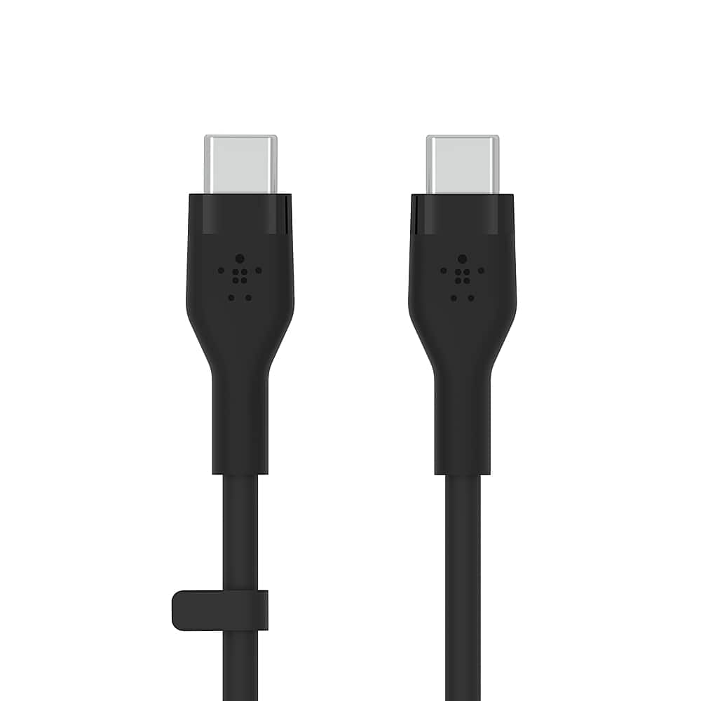 Front. Belkin - BoostCharge Flex Silicone USB-C to USB-C 6.6FT, MFi-Certified Charging Cable with Cable Clip - Black.