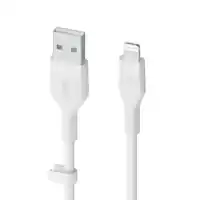 Belkin - BOOST↑CHARGE Flex Silicone USB-A to Lightning Cable, MFi-Certified Charging Cable for iPhone Series with Cable Clip - White - Front_Zoom
