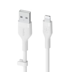 Belkin - BoostCharge Flex Silicone USB-A to Lightning Cable 6.6FT, MFi-Certified Charging Cable for iPhone Series with Cable Clip - White - Front_Zoom