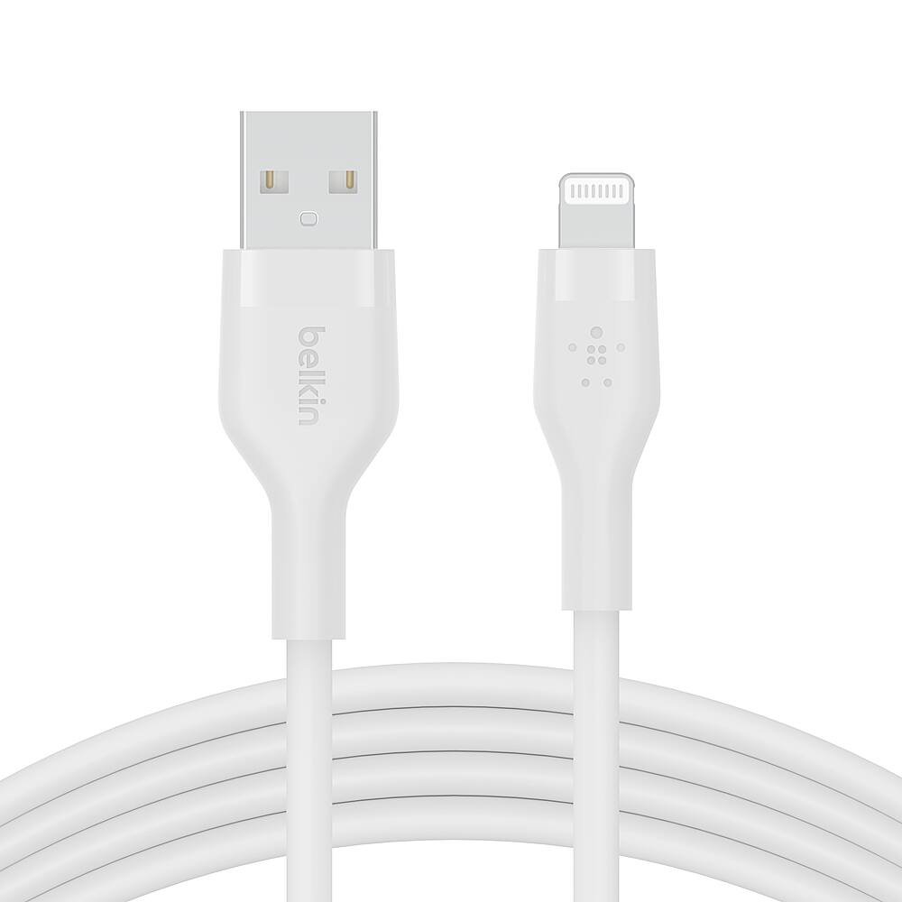 Alt View 11. Belkin - BoostCharge Flex Silicone USB-A to Lightning Cable 6.6FT, MFi-Certified Charging Cable for iPhone Series with Cable Clip - White.