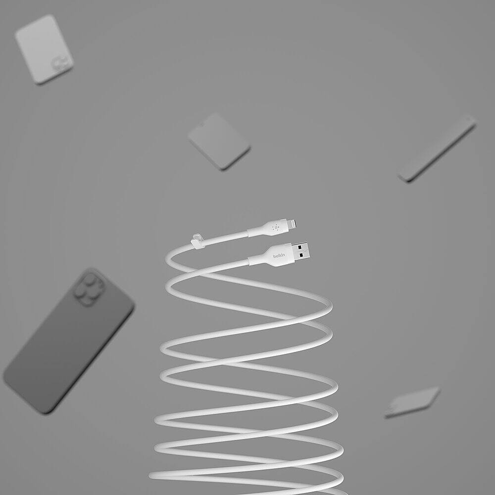 Alt View 13. Belkin - BoostCharge Flex Silicone USB-A to Lightning Cable 6.6FT, MFi-Certified Charging Cable for iPhone Series with Cable Clip - White.