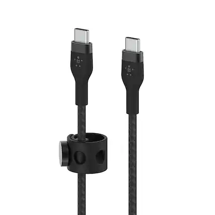 Front. Belkin - BoostCharge Pro Flex Braided USB Type C to C Cable 6.6FT, USB-IF Certified Power Delivery for iPhone 15 and Samsung - Black.