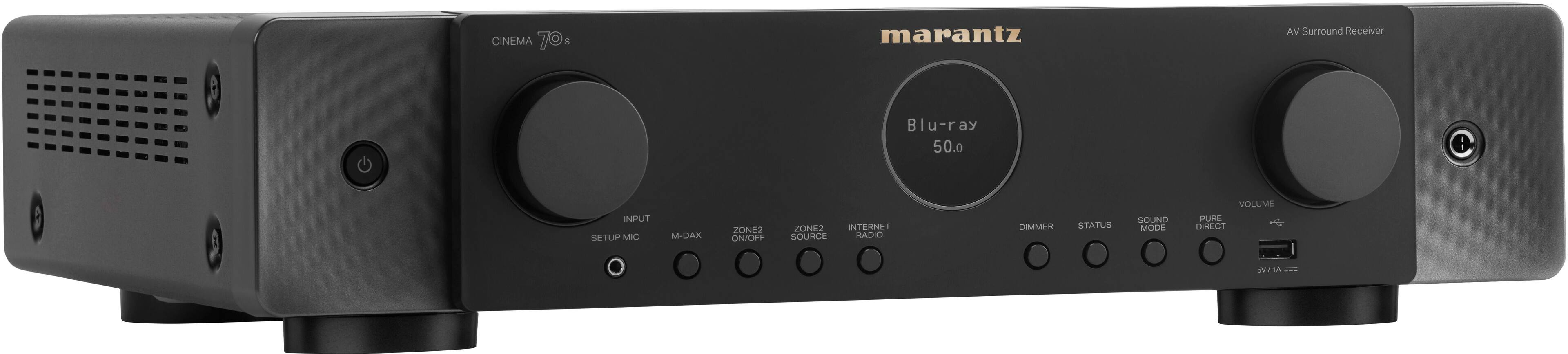Left. Marantz - Cinema 70S 50W 7.2-Ch Bluetooth Capable with HEOS 8K Ultra HD HDR Compatible A/V Home Theater Receiver with Alexa - Black.