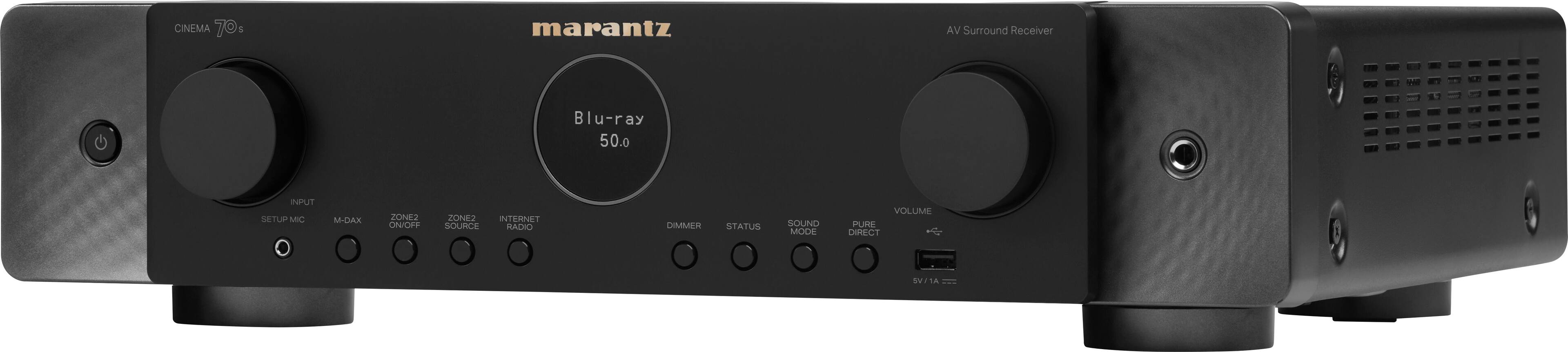 Angle. Marantz - Cinema 70S 50W 7.2-Ch Bluetooth Capable with HEOS 8K Ultra HD HDR Compatible A/V Home Theater Receiver with Alexa - Black.