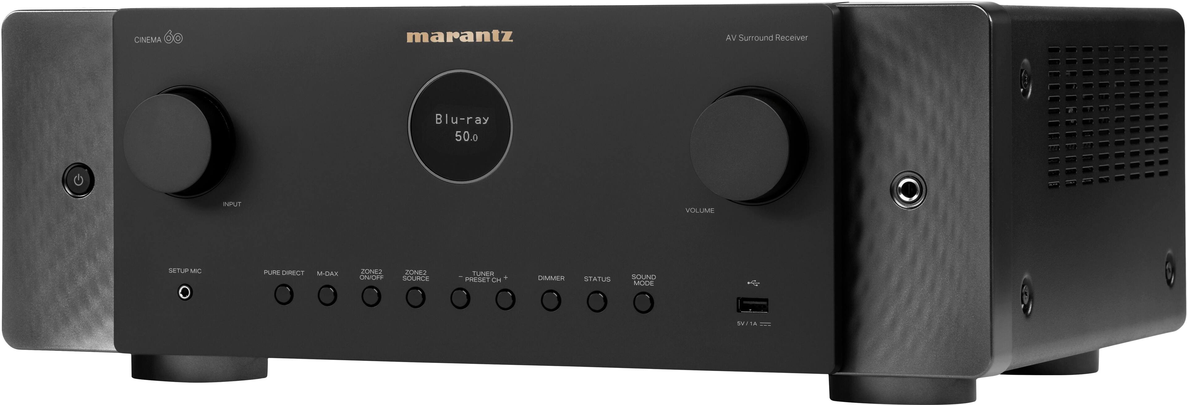 Angle. Marantz - Cinema 60 100W 7.2-Ch Bluetooth Capable with HEOS 8K Ultra HD HDR Compatible A/V Home Theater Receiver with Alexa - Black.