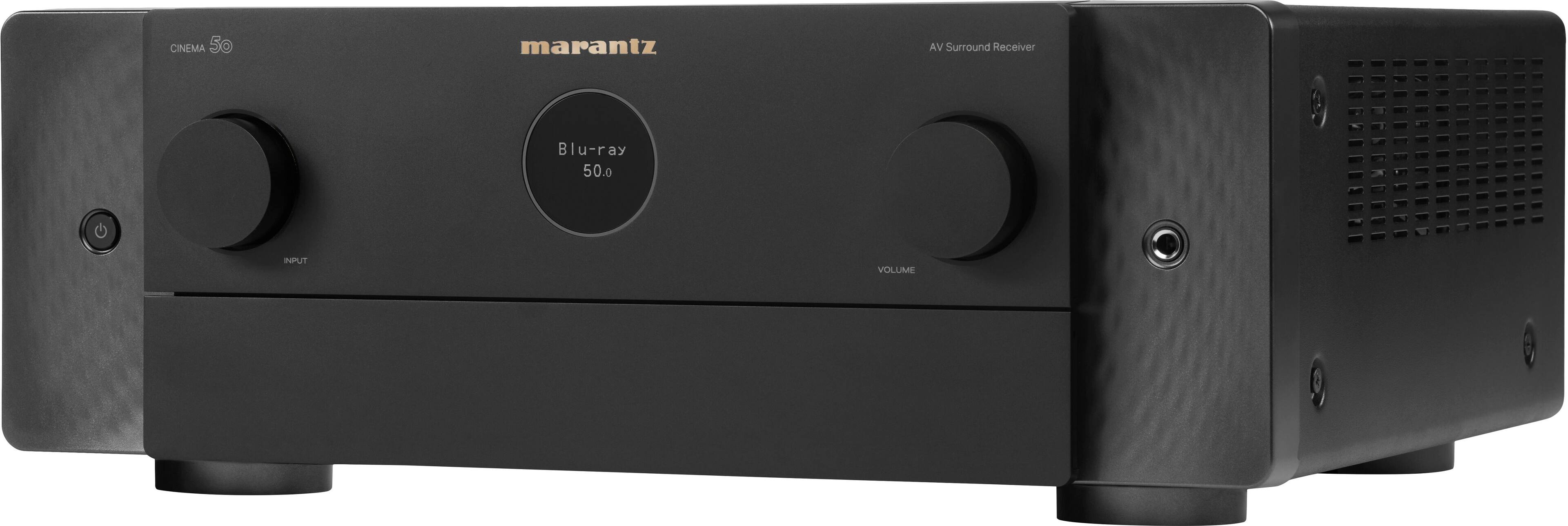 Left. Marantz - Cinema 50 110W 9.4-Ch Bluetooth Capable with HEOS 8K Ultra HD HDR Compatible A/V Home Theater Receiver with Alexa - Black.