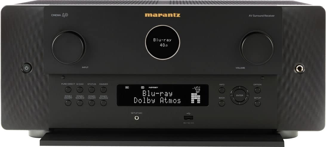 Angle. Marantz - Cinema 40 125W 9.4 Ch Bluetooth Capable with HEOS and Dolby Atmos 8K Ultra HD A/V Home Theater Receiver with Alexa - Black.