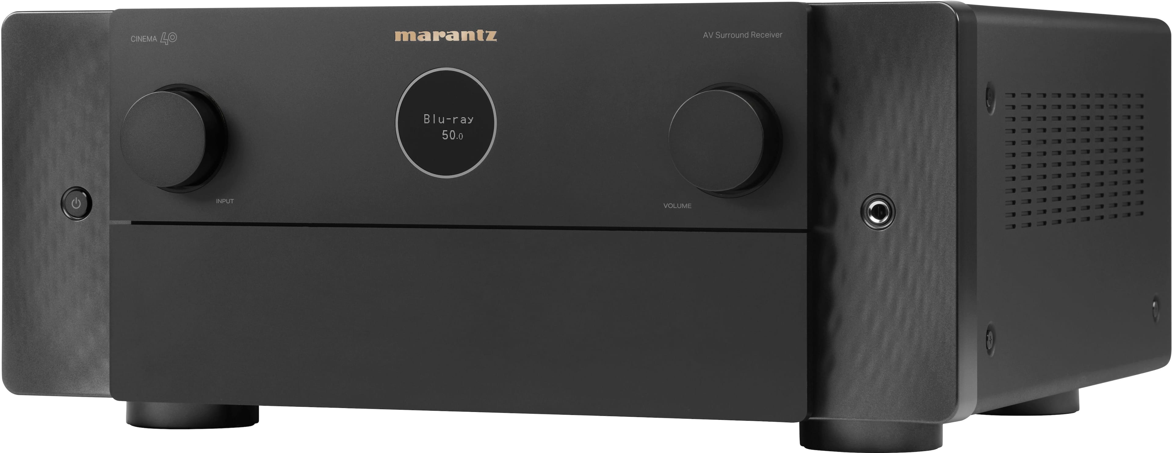 Left. Marantz - Cinema 40 125W 9.4 Ch Bluetooth Capable with HEOS and Dolby Atmos 8K Ultra HD A/V Home Theater Receiver with Alexa - Black.
