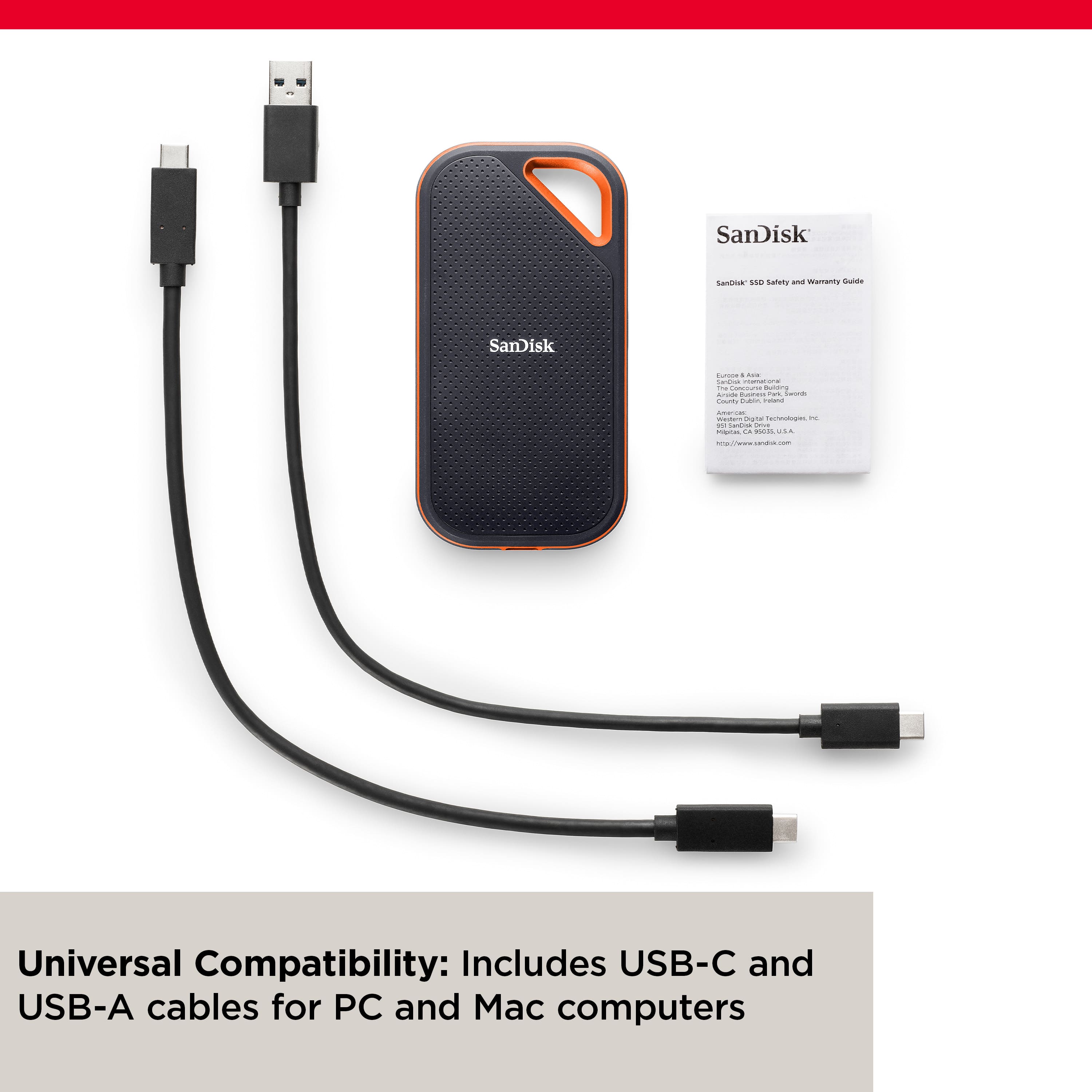 SanDisk Sanitist M Care and Manual: Universal Compatibility: Includes USB-C and USB-A cables for PC and Mac computers.