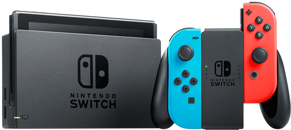 Nintendo Switch with Neon Blue and Neon Red Joy‑Con HADSKABAH