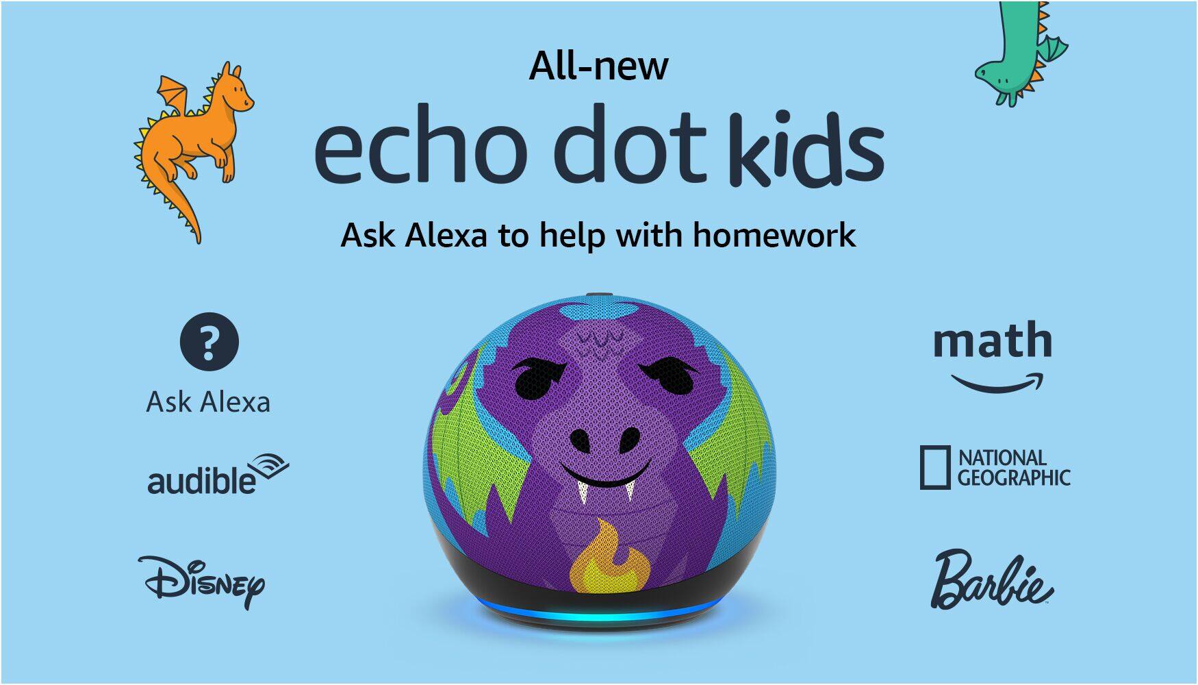 All-new echo dot kids: Ask Alexa to help with homework.