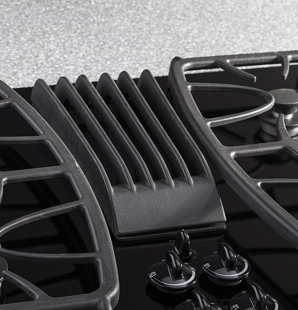 Left. GE Profile - 30" Built-In Gas Cooktop with 4 burners and Downdraft Vent - Black.