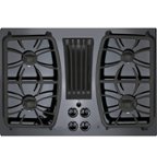 Front. GE Profile - 30" Built-In Gas Cooktop with 4 burners and Downdraft Vent - Black.