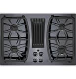 GE Profile - 30 in. Wide 4 Burner Built-In Gas Cooktop with Downdraft Vent - Black