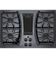 GE Profile - 30" Built-In Gas Cooktop with 4 burners and Downdraft Vent - Black - Front_Zoom