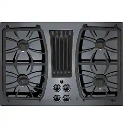 GE Profile - 30" Built-In Gas Cooktop with 4 burners and Downdraft Vent - Black - Front_Zoom