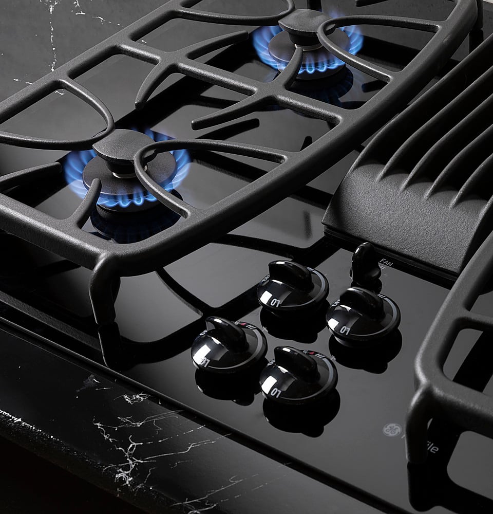 Alt View 13. GE Profile - 30" Built-In Gas Cooktop with 4 burners and Downdraft Vent - Black.