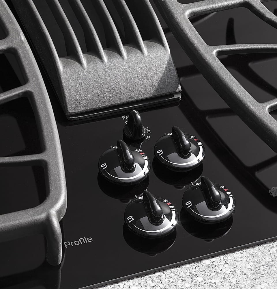 Alt View 11. GE Profile - 30" Built-In Gas Cooktop with 4 burners and Downdraft Vent - Black.