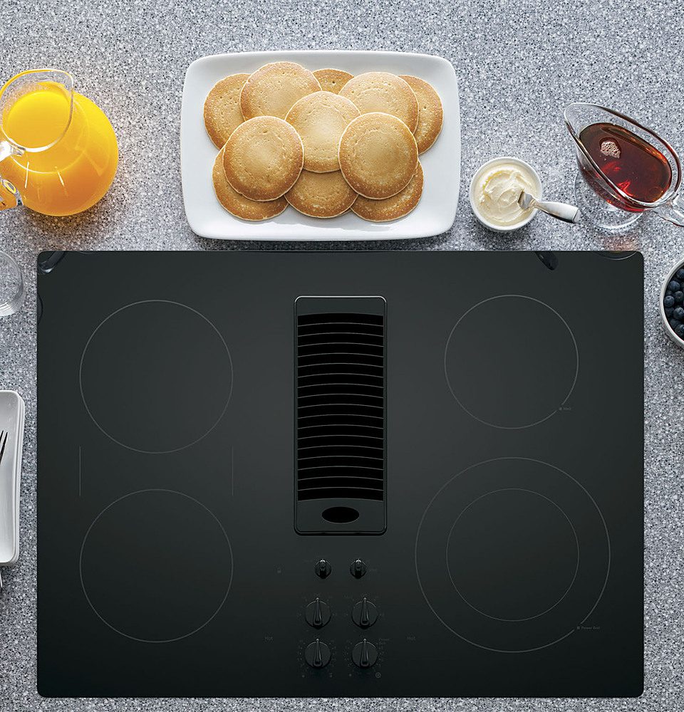 Angle View: GE Profile - 30" Built-In Downdraft Electric Cooktop with 4 Burners - Black
