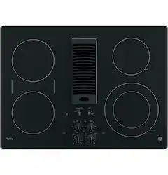 GE Profile - 30" Built-In Downdraft Electric Cooktop with 4 Burners - Black - Front_Zoom