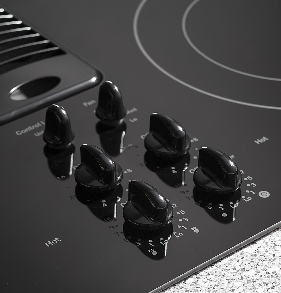Left View: GE Profile - 30" Built-In Downdraft Electric Cooktop with 4 Burners - Black