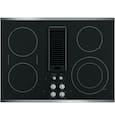 GE Profile - 30 in. Wide 4 Element Built-In Downdraft Electric Cooktop with Power Boil on Dual-Ring Element - Stainless Steel