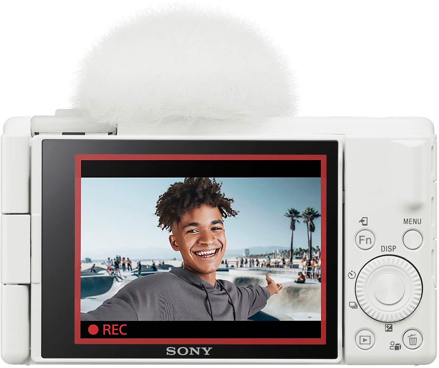 Back. Sony - ZV-1F Vlog Camera for Content Creators and Vloggers - White.