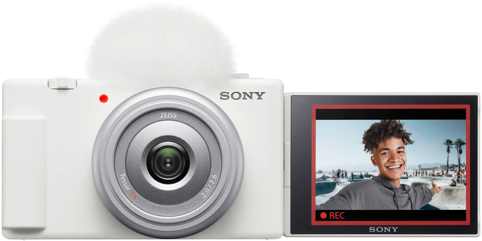 Front. Sony - ZV-1F Vlog Camera for Content Creators and Vloggers - White.