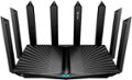 Front. TP-Link - Archer AXE7800 Tri-Band Wi-Fi 6E Router - Black.