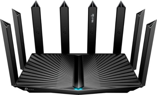 Front. TP-Link - Archer AXE7800 Tri-Band Wi-Fi 6E Router - Black.