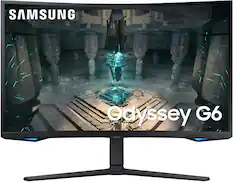 Front. Samsung - Odyssey G6 32” Curved QHD FreeSync Premium Pro Smart 240Hz 1ms Gaming Monitor with HDR600 (DisplayPort, HDMI, USB 3.0) - Black.