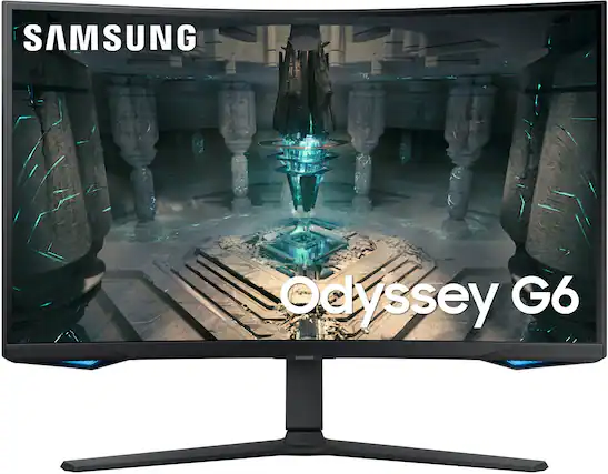 Front. Samsung - Odyssey G6 32” Curved QHD FreeSync Premium Pro Smart 240Hz 1ms Gaming Monitor with HDR600 (DisplayPort, HDMI, USB 3.0) - Black.