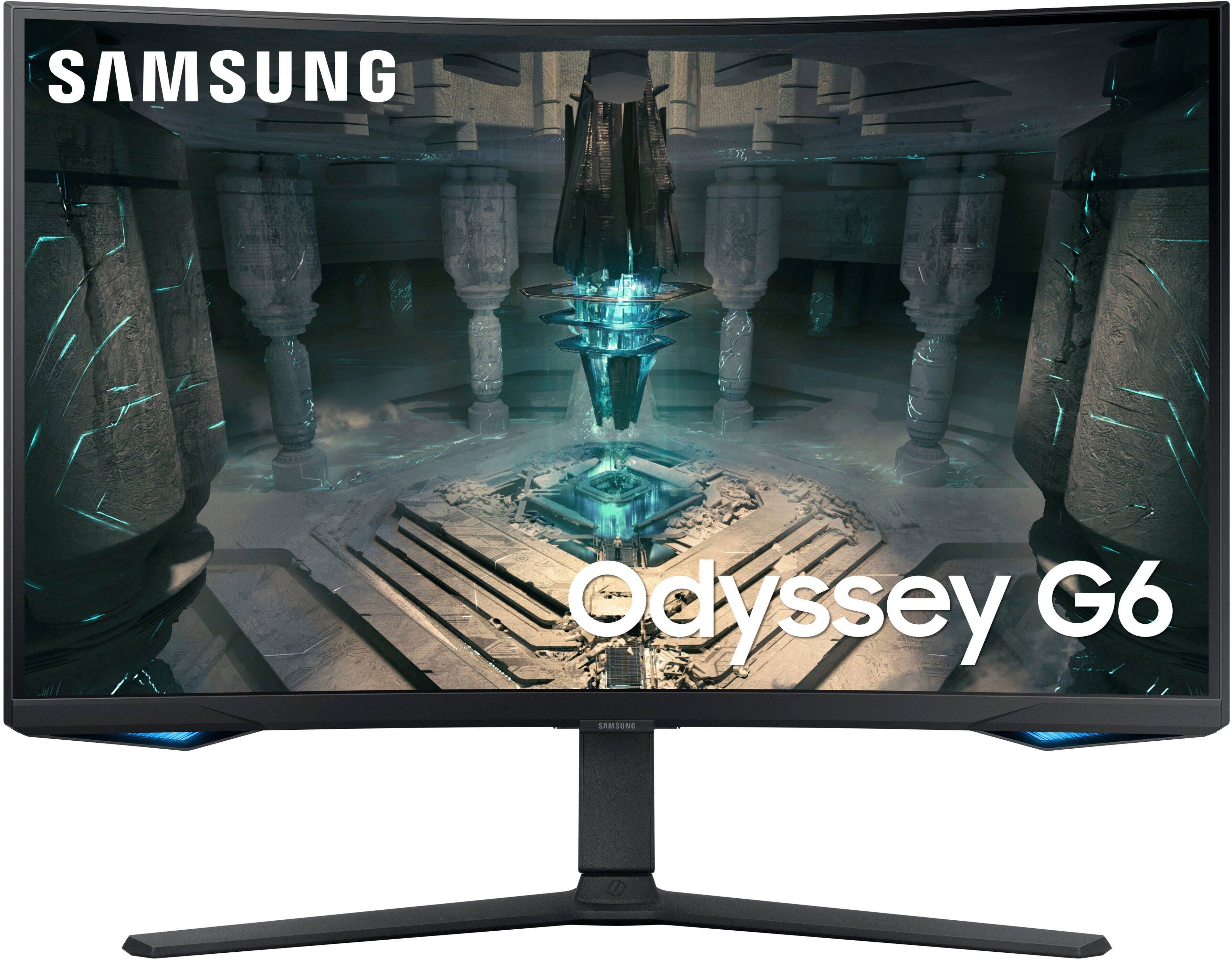 Front. Samsung - Odyssey G6 32” Curved QHD FreeSync Premium Pro Smart 240Hz 1ms Gaming Monitor with HDR600 (DisplayPort, HDMI, USB 3.0) - Black.