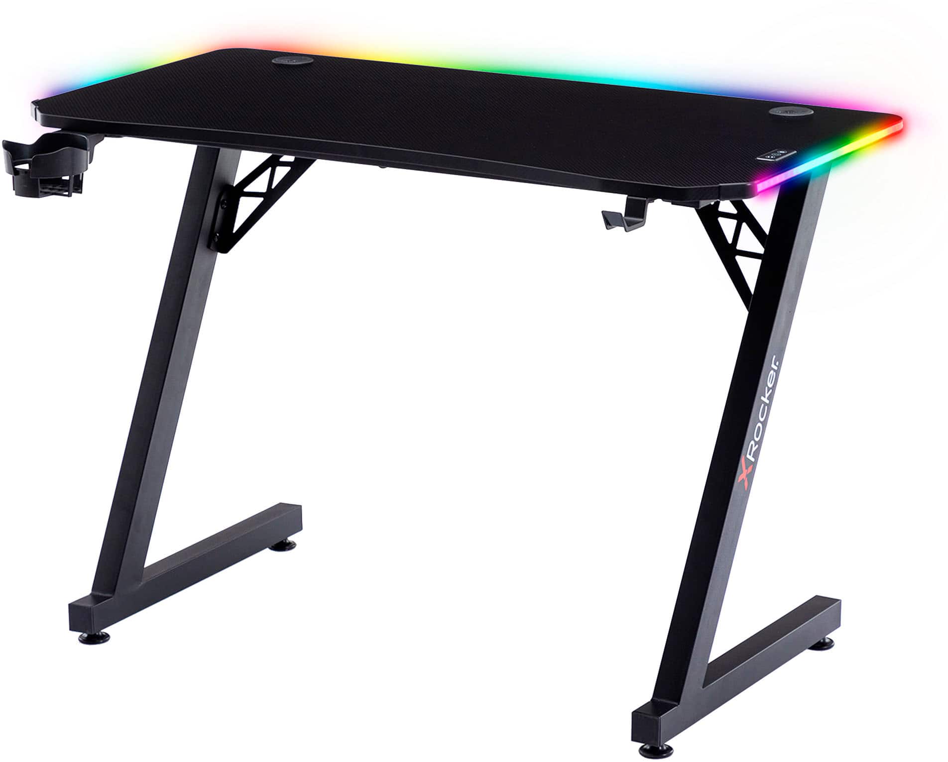 Angle. X Rocker - Cobra Gaming Desk with RGB Lighting - Black.