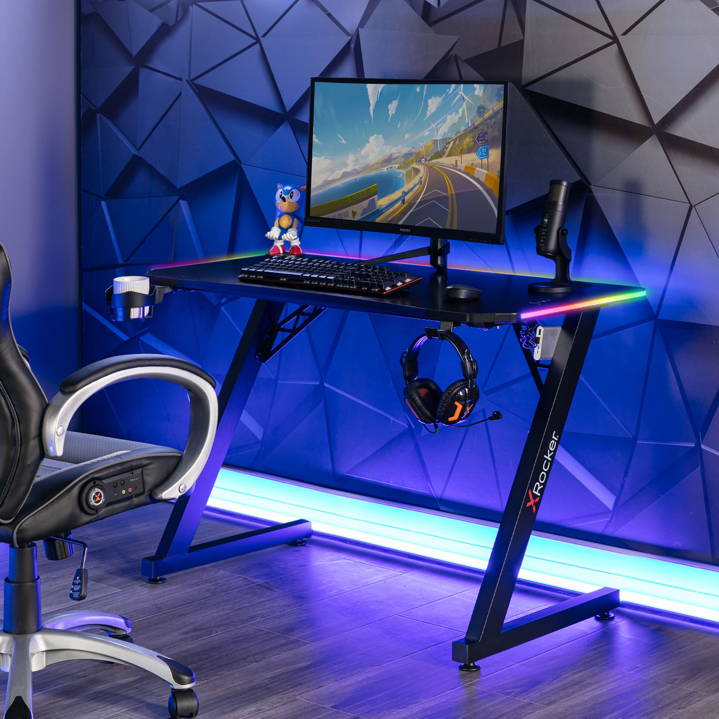 Alt View 12. X Rocker - Cobra Gaming Desk with RGB Lighting - Black.