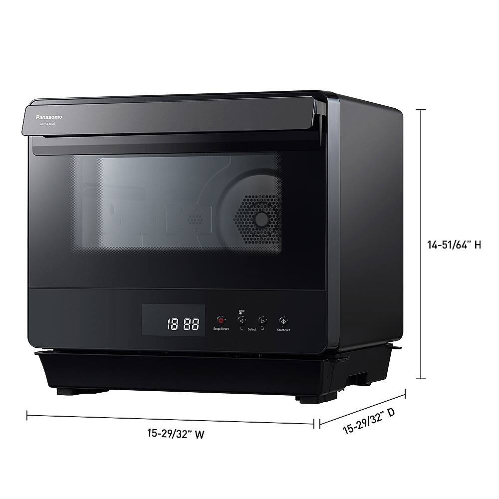 Angle. Panasonic - HomeCHEF .7 Cu. Ft. 7-in-1 Compact Oven with Steam and Convection - Black.