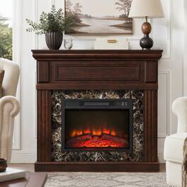 RYHNUYNE - Electric Fireplace with Mantel Surround, 23-Inch Insert, 3 Flame Settings, Remote Control - Cherry