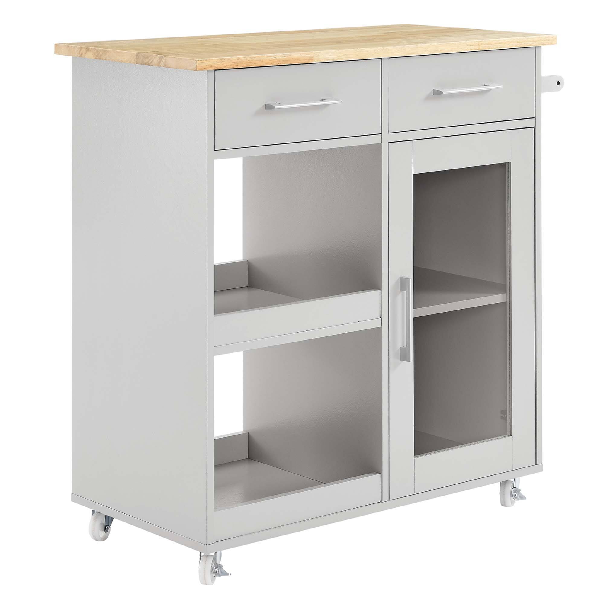 Angle. Modway - Culinary Kitchen Cart With Towel Bar by Modway - Light Gray Natural.