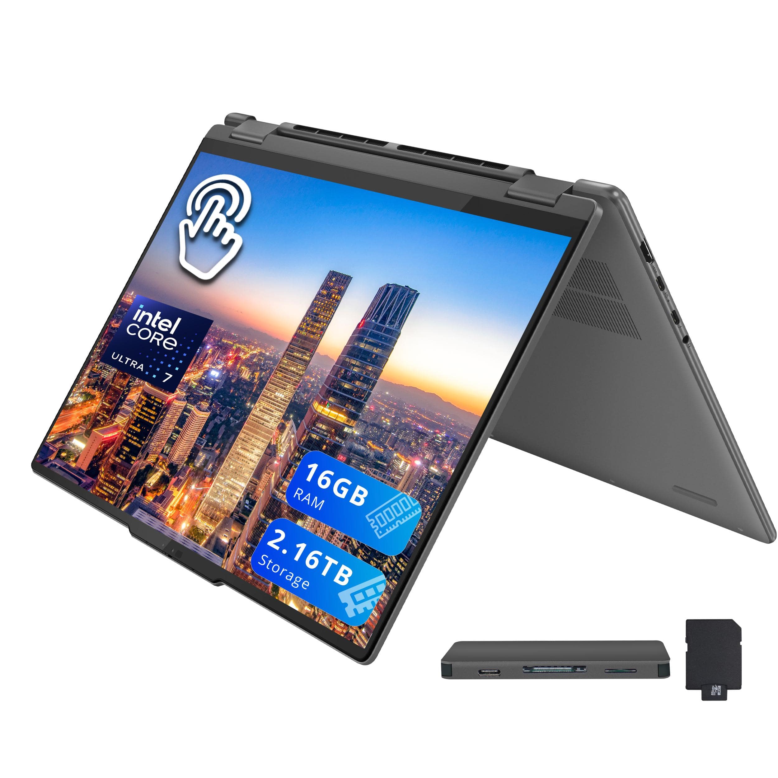 Lenovo - Yoga 7i 2-in-1 16" 2K Touchscreen Laptop,Intel Ultra 7 155U,16GB LPDDR5X,2TB SSD+128GB Dock Set,Win 11,Grey - Gray