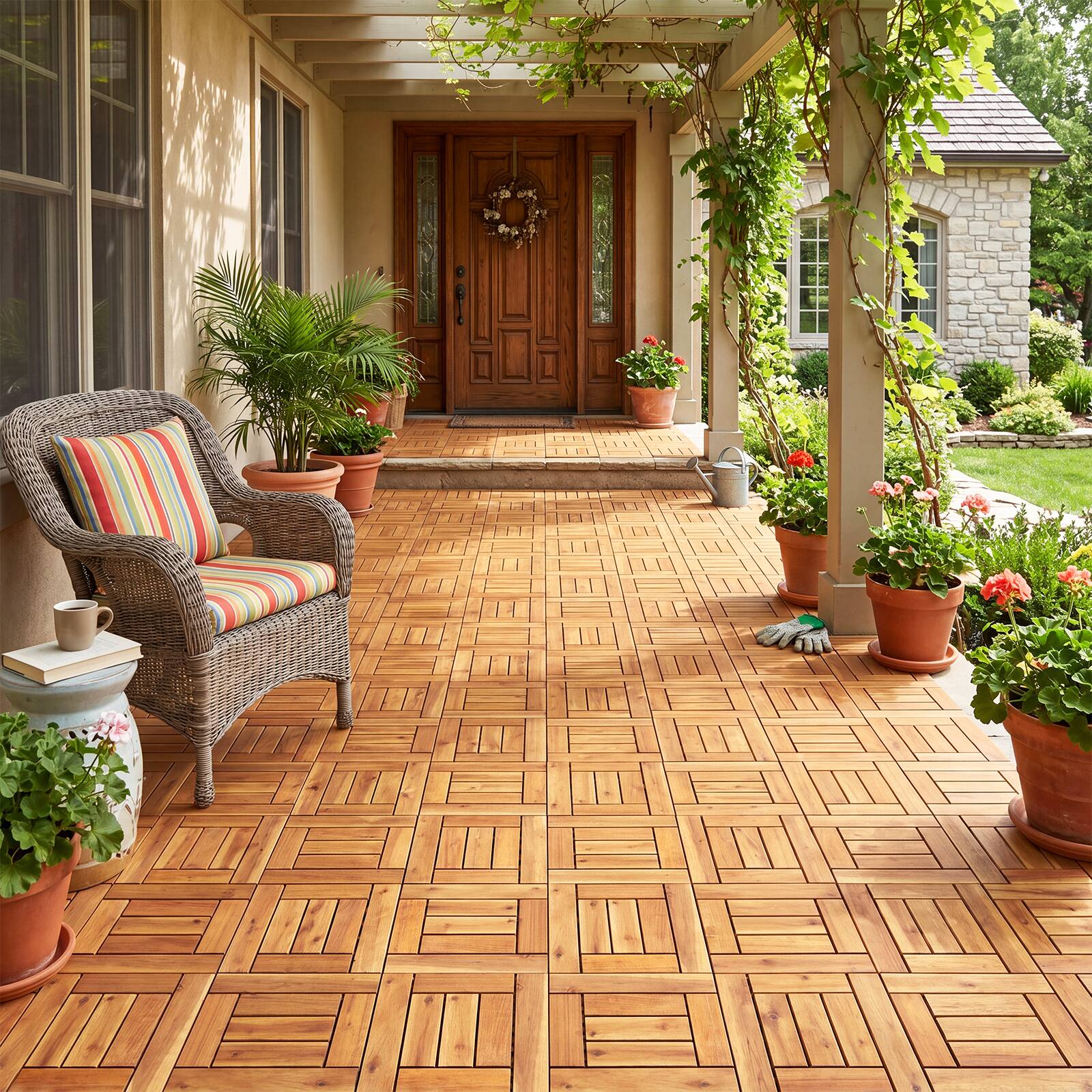 Alt View 1. Costway - Costway 12" x 12" Acacia Wood Interlocking Deck Tiles, 27 PCS Waterproof Flooring Tiles - Natural.