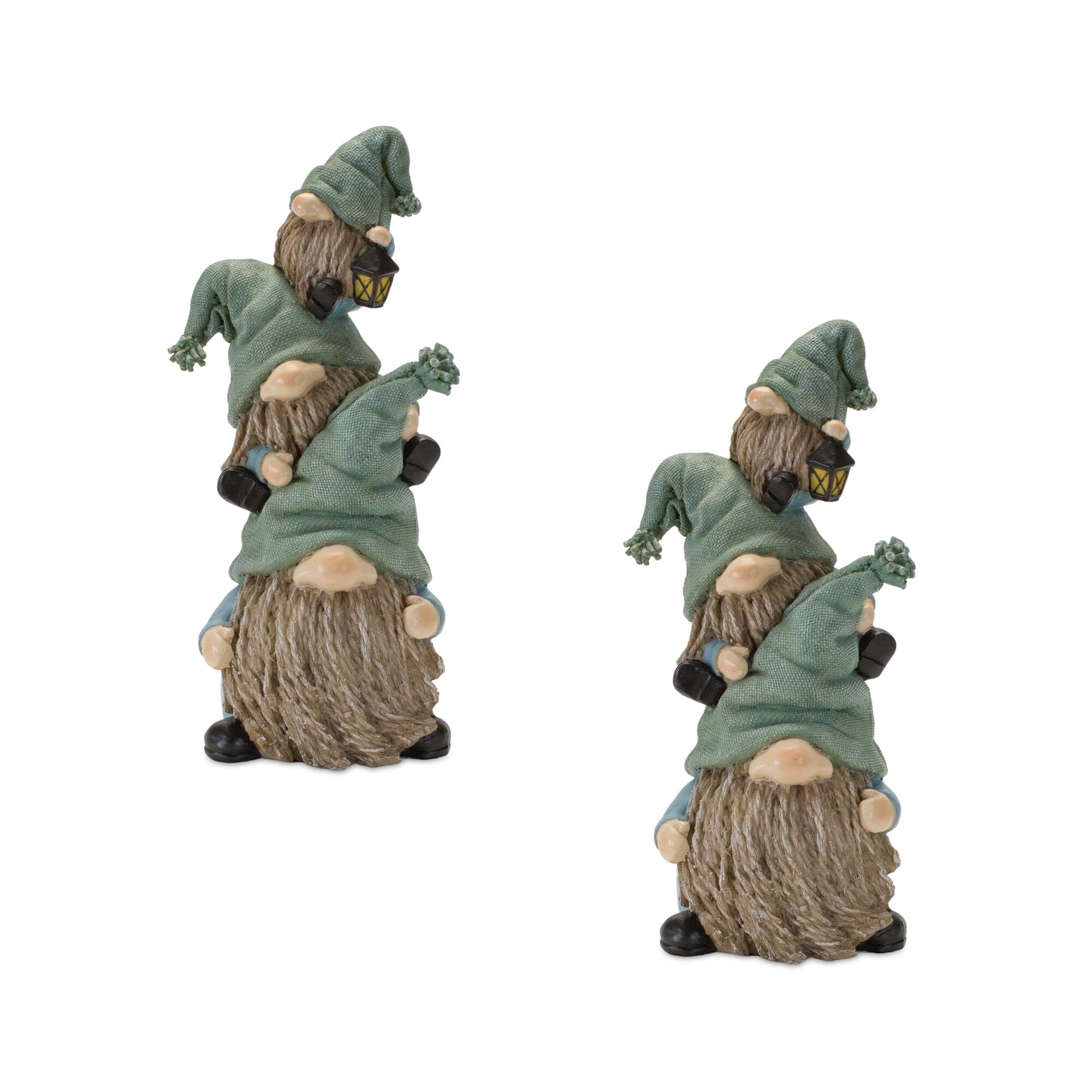 Front. BreeBe - Stone Garden Gnome Stacking Figurine (Set of 2) - Green.